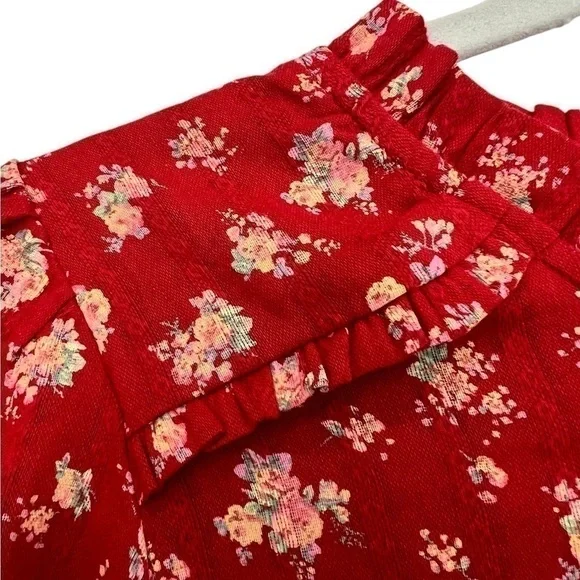 American Eagle Red Button Down Crop Top Short Sleeve in Size Large - Picture 4 of 8